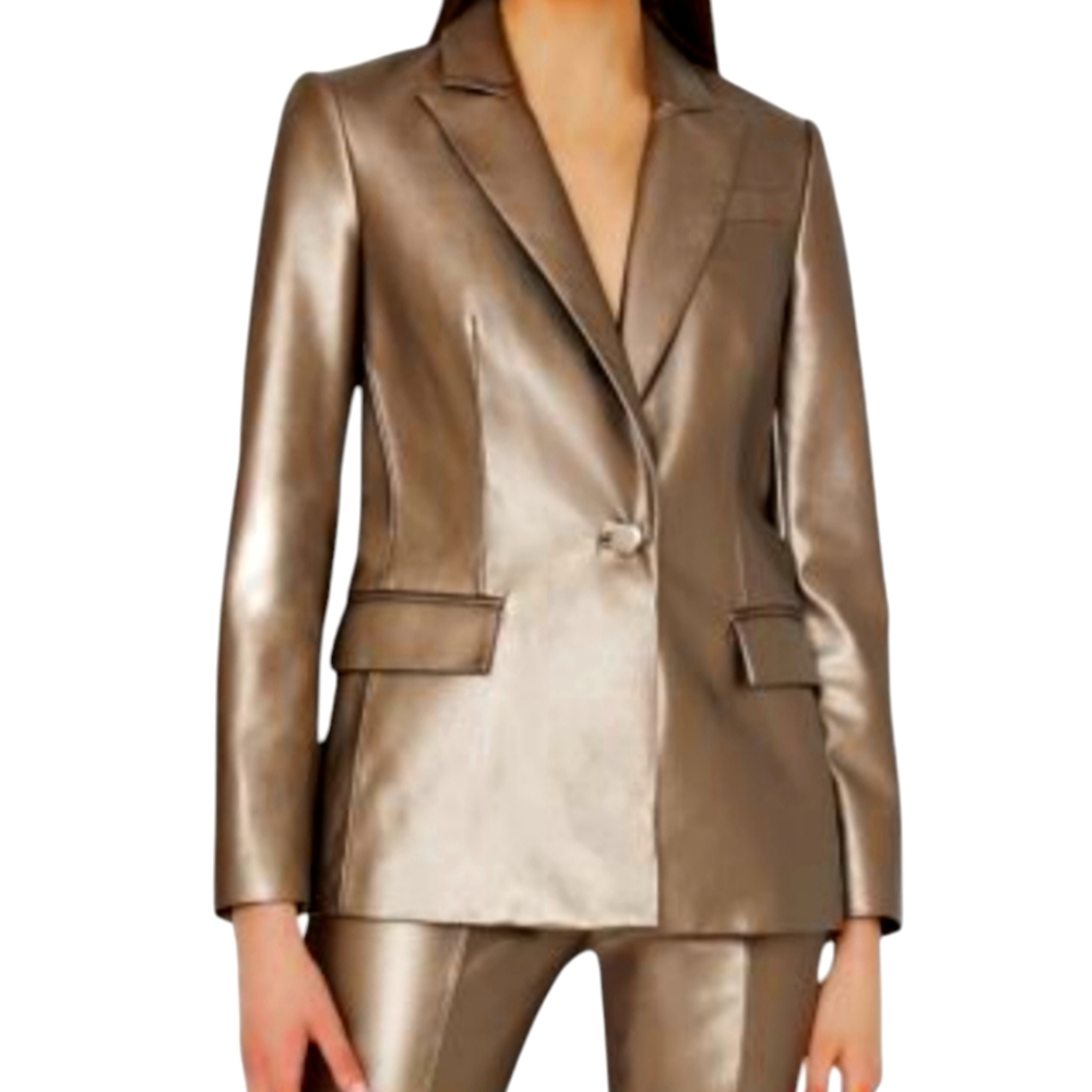 Milly Alexa Metallic Crinkled Corpcore Vegan Leather Blazer...Size 6